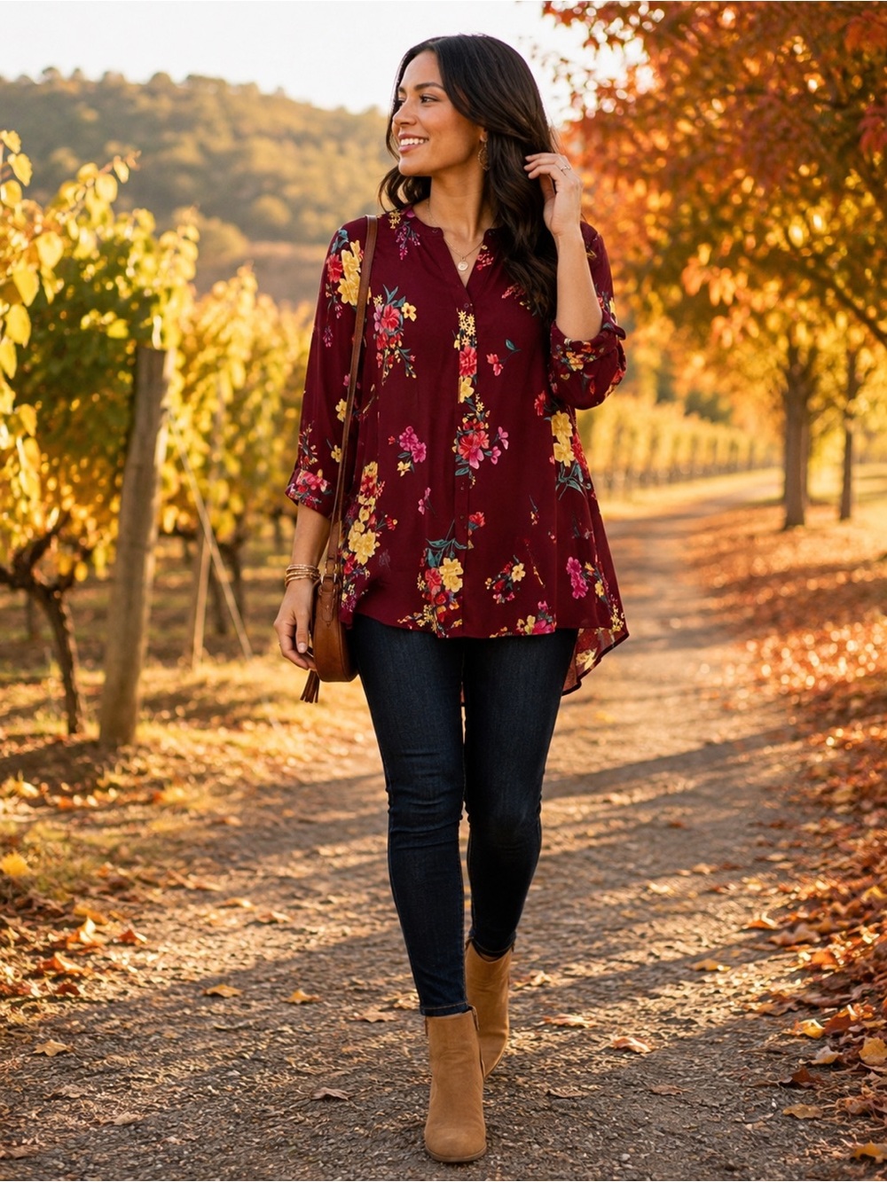 NWT Old Navy Wine Floral Rayon Tunic Blouse XXL Boho Long Sleeve Top